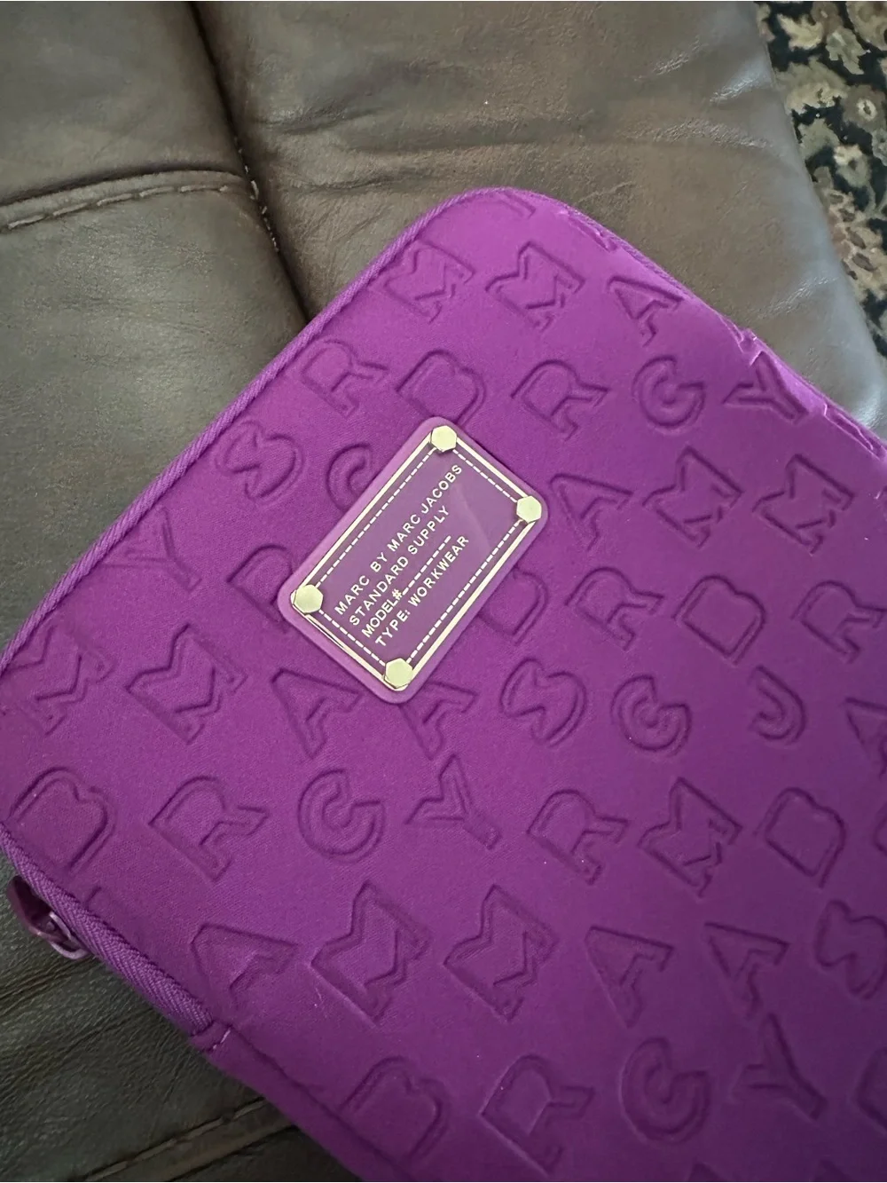 Marc by Marc Jacobs Embossed Purple Tablet Sleeve with Logo Plate